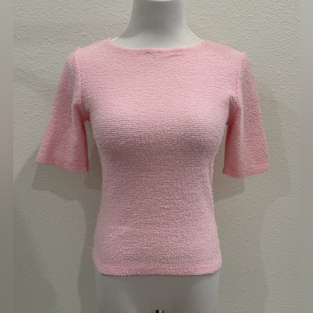 Vintage Y2K Women’s Seduction Textured Top Large Pink Metallic Blouse Coquette